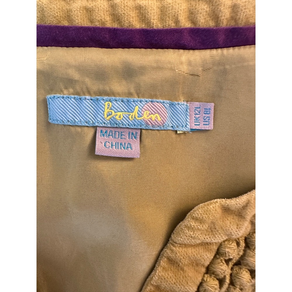 Boden Women's Mustard Yellow Embroidered Velveteen Shift Dress Size 8 - Picture 6 of 7